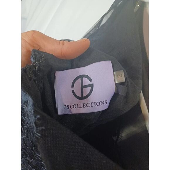 NORDSTROM SHEER LACE FORMAL GOWN EMBROIDERED BLACK FULL LENGTH J S COLLECTIONS 2 - Picture 4 of 4